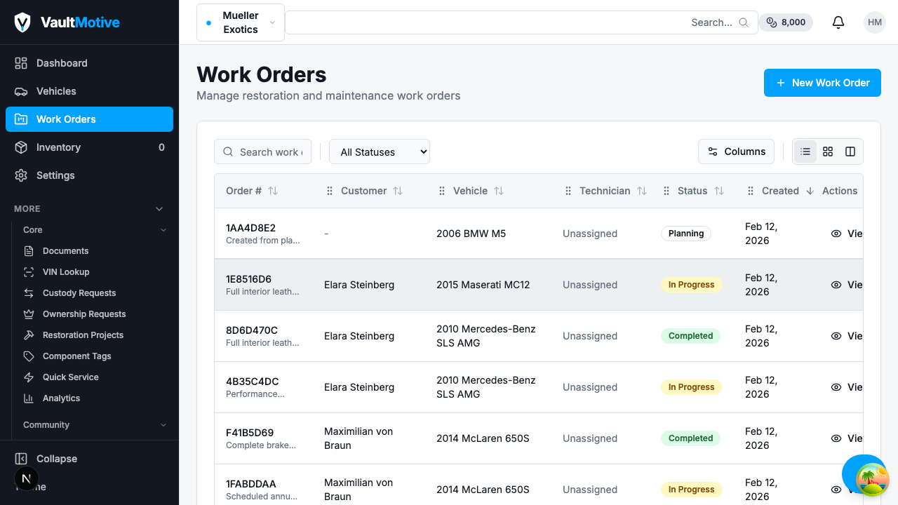 Project Tracking - Track every phase of restoration from start to finish. Multi-phase planning, task assignment, and real-time progress tracking.